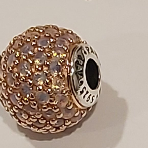 PANDORA *RETIRED SS & 14kt Gold ESSENCE LOVE w/Opalescent Pink Crystal 796064NOP - Picture 4 of 14